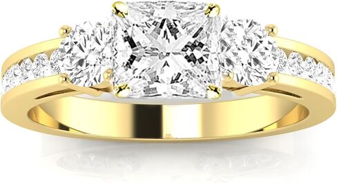 Houston Diamond District 2.25 Carat LAB GROWN DIAMOND Channel Set 3 Three Stone Princess Cut Diamond Engagement Ring (E-F Color VS1-VS2 Clarity 1.5 Ct Center) in Kuwait