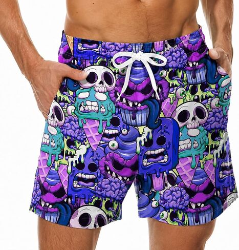 Men Beach Shorts Elastic Waist Drawstring Athletic Shorts Hawaiian Tropical Printed Casual Swimsuit with Pockets in Kuwait