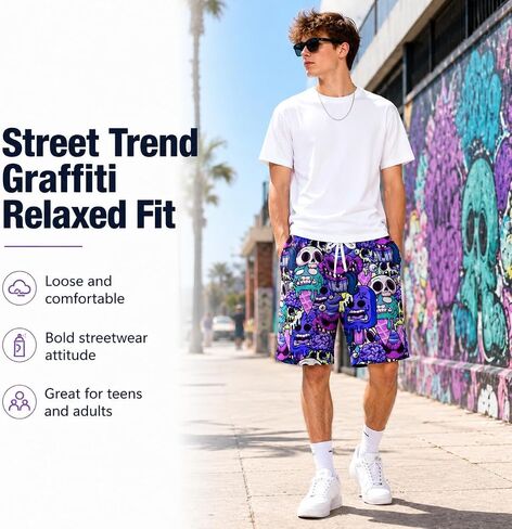 Men Beach Shorts Elastic Waist Drawstring Athletic Shorts Hawaiian Tropical Printed Casual Swimsuit with Pockets in Kuwait