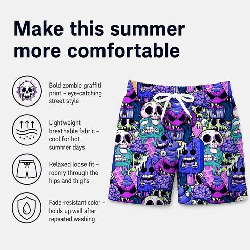 Men Beach Shorts Elastic Waist Drawstring Athletic Shorts Hawaiian Tropical Printed Casual Swimsuit with Pockets in Kuwait