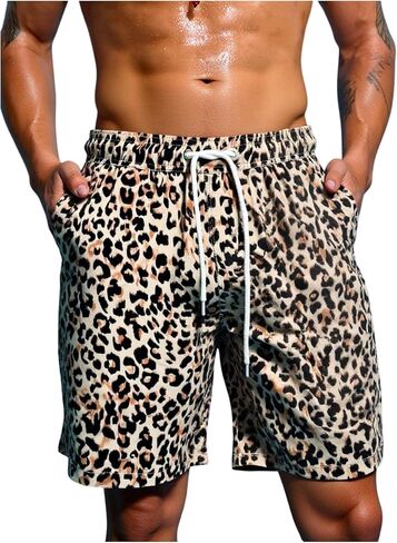 SOLY HUX Men's Leopard Print Swim Trunks Cheetah Summer Beach Board Shorts Swimwear in Kuwait