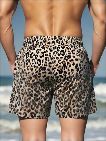 SOLY HUX Men's Leopard Print Swim Trunks Cheetah Summer Beach Board Shorts Swimwear in Kuwait