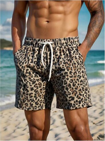 SOLY HUX Men's Leopard Print Swim Trunks Cheetah Summer Beach Board Shorts Swimwear in Kuwait