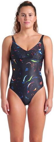 بدلة سباحة نسائية من ARENA Abyss Shapewear على شكل حرف U من البوليستر، حمالة صدر مدمجة للسيدات، ملابس سباحة للتحكم في البطن، متعدد/أسود، مقاس أمريكي 38 in Kuwait