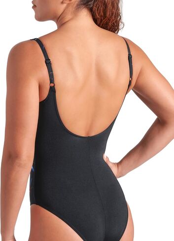 بدلة سباحة نسائية من ARENA Abyss Shapewear على شكل حرف U من البوليستر، حمالة صدر مدمجة للسيدات، ملابس سباحة للتحكم في البطن، متعدد/أسود، مقاس أمريكي 38 in Kuwait