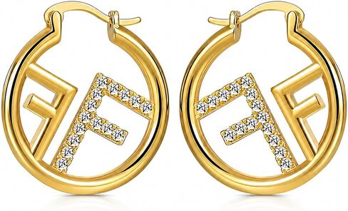 18K Gold Plated Hoop Earring For Womens Letter F Cubic Zirconia Huggie Earrings- An elegant gift for a stylish lady in Saudi Arabia