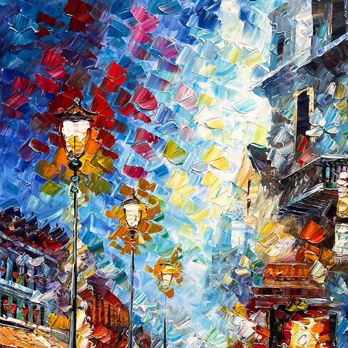 24x36Inch Vertical Night Streetscape Oil Painting 100% Hand Painted Wall Art Modern Home Decoration for Livingroom Bedroom Kitchen Diningroom Office in Saudi Arabia