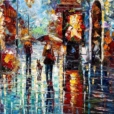24x36Inch Vertical Night Streetscape Oil Painting 100% Hand Painted Wall Art Modern Home Decoration for Livingroom Bedroom Kitchen Diningroom Office in Saudi Arabia