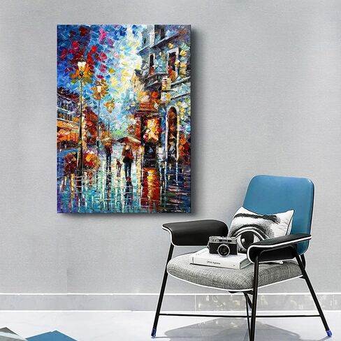 24x36Inch Vertical Night Streetscape Oil Painting 100% Hand Painted Wall Art Modern Home Decoration for Livingroom Bedroom Kitchen Diningroom Office in Saudi Arabia