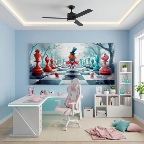 ZESTRILIA Alice in Wonderland Chess Canvas Wall Art, Fantasy Surrealist Whimsical Fairy Tale Decor for Living Room, Girls Bedroom Family Room (40x20 Inches) in Kuwait