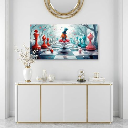 ZESTRILIA Alice in Wonderland Chess Canvas Wall Art, Fantasy Surrealist Whimsical Fairy Tale Decor for Living Room, Girls Bedroom Family Room (40x20 Inches) in Kuwait