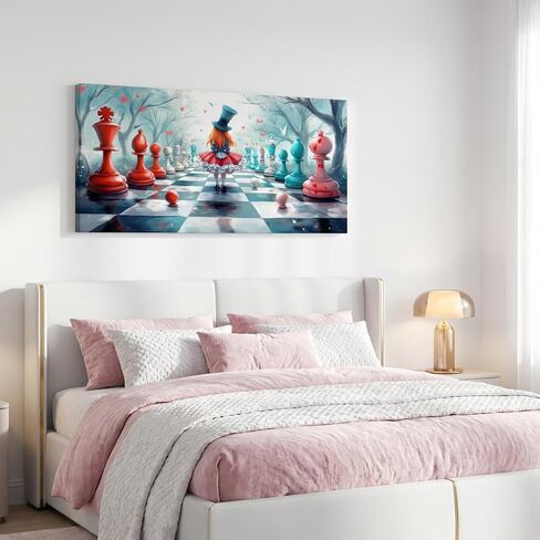 ZESTRILIA Alice in Wonderland Chess Canvas Wall Art, Fantasy Surrealist Whimsical Fairy Tale Decor for Living Room, Girls Bedroom Family Room (40x20 Inches) in Kuwait