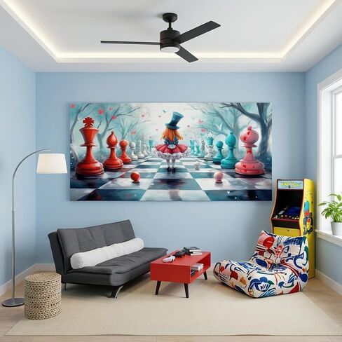 ZESTRILIA Alice in Wonderland Chess Canvas Wall Art, Fantasy Surrealist Whimsical Fairy Tale Decor for Living Room, Girls Bedroom Family Room (40x20 Inches) in Kuwait