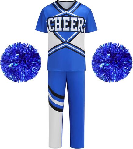 Colorful House 3 Pcs Split Cheerleader Costumes for Men Adults Cheer Uniform Outfit for Halloween Party in Kuwait