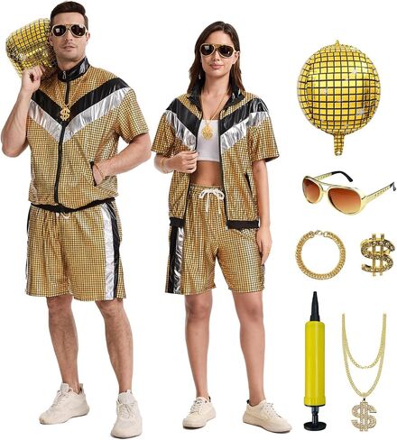 80s 90s Disco Outfits for Men Women, Retro Hip Hop Outfit Set with Accessories, Disco Costume for Couples Party in Kuwait