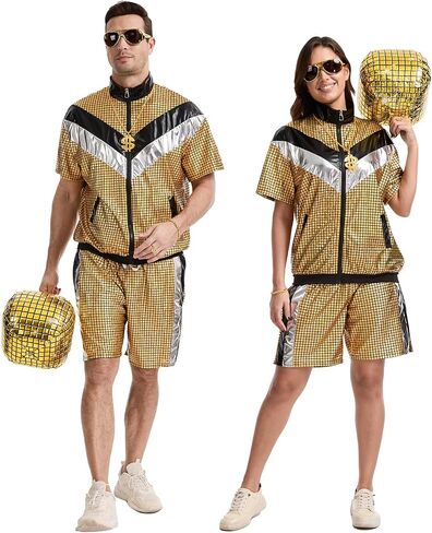 80s 90s Disco Outfits for Men Women, Retro Hip Hop Outfit Set with Accessories, Disco Costume for Couples Party in Kuwait
