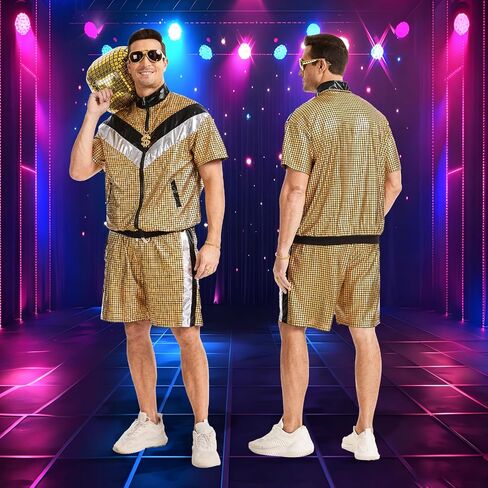 80s 90s Disco Outfits for Men Women, Retro Hip Hop Outfit Set with Accessories, Disco Costume for Couples Party in Kuwait