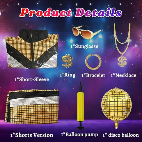 80s 90s Disco Outfits for Men Women, Retro Hip Hop Outfit Set with Accessories, Disco Costume for Couples Party in Kuwait