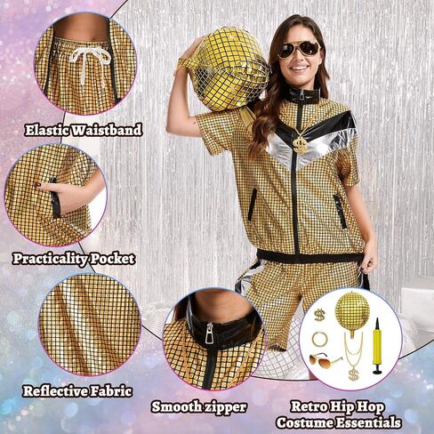 80s 90s Disco Outfits for Men Women, Retro Hip Hop Outfit Set with Accessories, Disco Costume for Couples Party in Kuwait