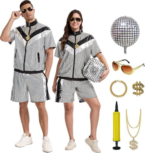 80s 90s Disco Outfits for Men Women, Retro Hip Hop Outfit Set with Accessories, Disco Costume for Couples Party in Kuwait
