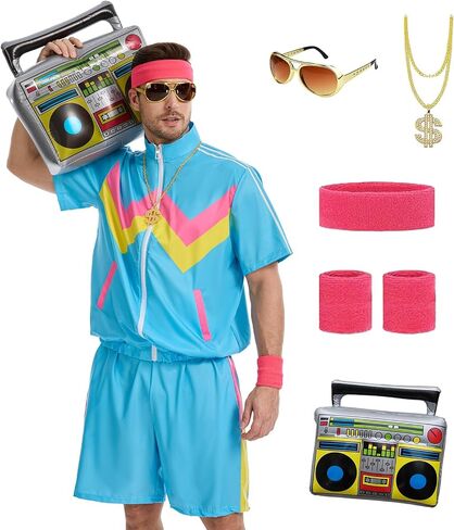 80s Outfit for Men-90s Costumes Short Sleeve Jacket & Shorts Set - for Halloween & Retro Party in Kuwait