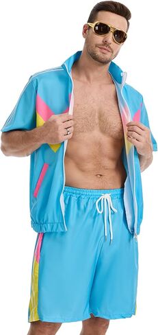 80s Outfit for Men-90s Costumes Short Sleeve Jacket & Shorts Set - for Halloween & Retro Party in Kuwait