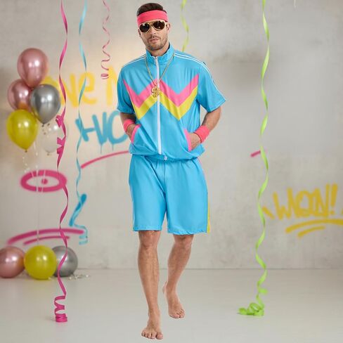 80s Outfit for Men-90s Costumes Short Sleeve Jacket & Shorts Set - for Halloween & Retro Party in Kuwait
