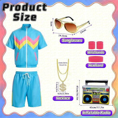 80s Outfit for Men-90s Costumes Short Sleeve Jacket & Shorts Set - for Halloween & Retro Party in Kuwait