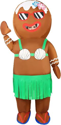 Inflatable Gingerbread Man Costume for Adults Funny Hawaiian Christmas in July Blow Up Suit Tropical Xmas Hula Cosplay in Saudi Arabia