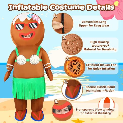 Inflatable Gingerbread Man Costume for Adults Funny Hawaiian Christmas in July Blow Up Suit Tropical Xmas Hula Cosplay in Saudi Arabia