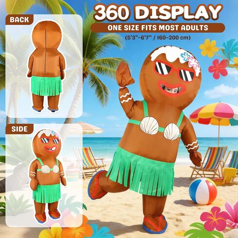 Inflatable Gingerbread Man Costume for Adults Funny Hawaiian Christmas in July Blow Up Suit Tropical Xmas Hula Cosplay in Saudi Arabia