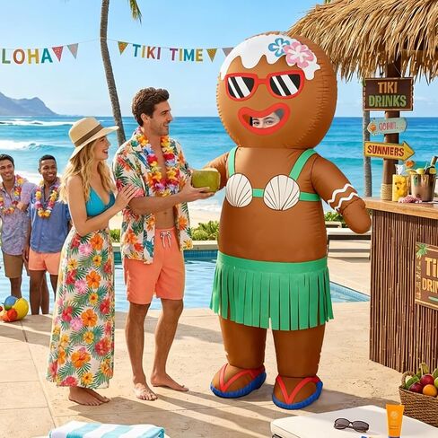 Inflatable Gingerbread Man Costume for Adults Funny Hawaiian Christmas in July Blow Up Suit Tropical Xmas Hula Cosplay in Saudi Arabia
