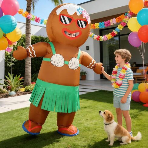 Inflatable Gingerbread Man Costume for Adults Funny Hawaiian Christmas in July Blow Up Suit Tropical Xmas Hula Cosplay in Saudi Arabia