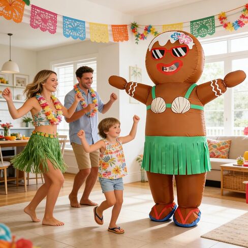 Inflatable Gingerbread Man Costume for Adults Funny Hawaiian Christmas in July Blow Up Suit Tropical Xmas Hula Cosplay in Saudi Arabia