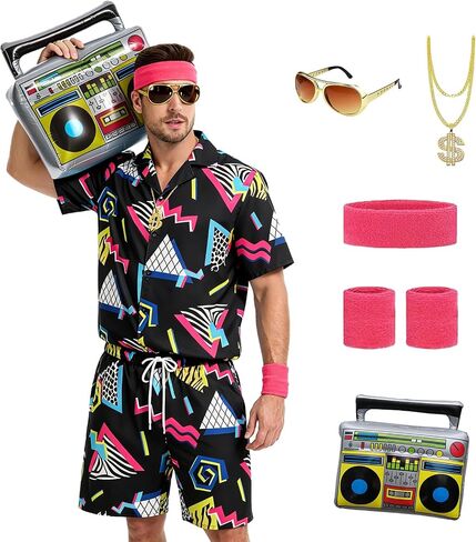 80s Outfit for Men-90s Costumes Short Sleeve Jacket & Shorts Set - for Halloween & Retro Party in Saudi Arabia
