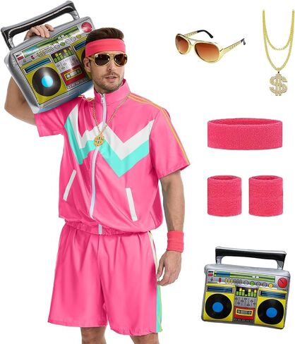 80s Outfit for Men-90s Costumes Short Sleeve Jacket & Shorts Set - for Halloween & Retro Party in Kuwait