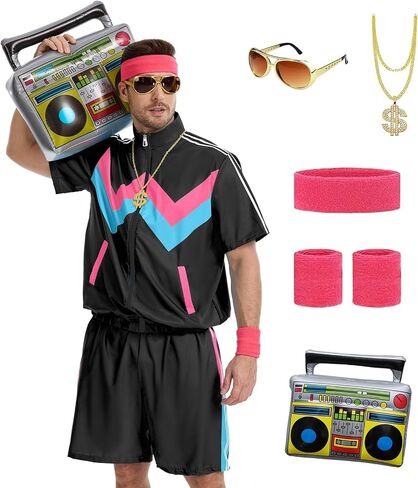 80s Outfit for Men-90s Costumes Short Sleeve Jacket & Shorts Set - for Halloween & Retro Party in Kuwait