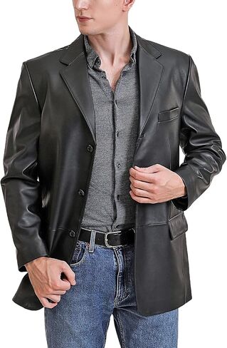 BGSD Men Max 3-Button Lambskin Leather Blazer Sport Coat Jacket (Also available in Big and Tall and Short) in Kuwait
