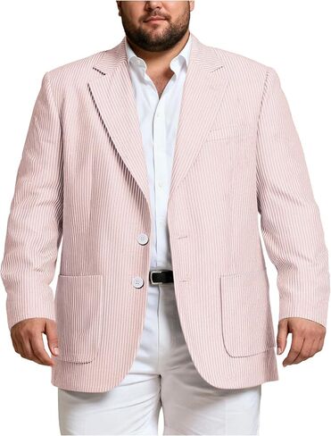 Men's Big and Tall Striped Seersucker Blazer Casual Lightweight Suit Jacket Summer Beach Wedding Daily Wear in Saudi Arabia