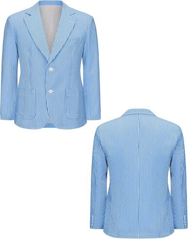 Men's Big and Tall Striped Seersucker Blazer Casual Lightweight Suit Jacket Summer Beach Wedding Daily Wear in Saudi Arabia