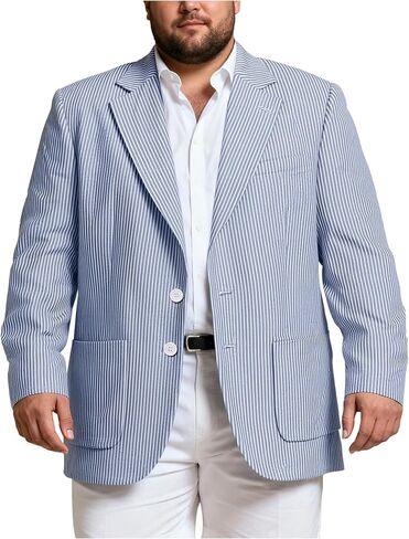 Men's Big and Tall Striped Seersucker Blazer Casual Lightweight Suit Jacket Summer Beach Wedding Daily Wear in Saudi Arabia