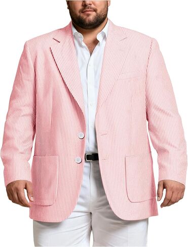Men's Big and Tall Striped Seersucker Blazer Casual Lightweight Suit Jacket Summer Beach Wedding Daily Wear in Saudi Arabia