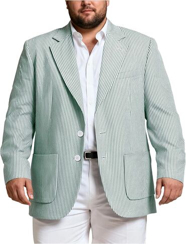 Men's Big and Tall Striped Seersucker Blazer Casual Lightweight Suit Jacket Summer Beach Wedding Daily Wear in Saudi Arabia