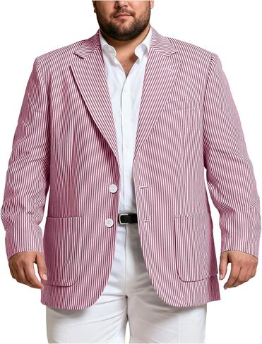 Men's Big and Tall Striped Seersucker Blazer Casual Lightweight Suit Jacket Summer Beach Wedding Daily Wear in Saudi Arabia