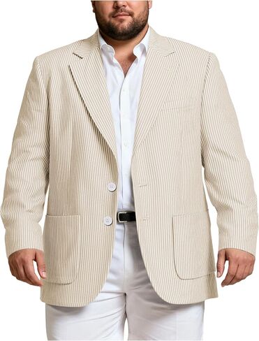 Men's Big and Tall Striped Seersucker Blazer Casual Lightweight Suit Jacket Summer Beach Wedding Daily Wear in Saudi Arabia