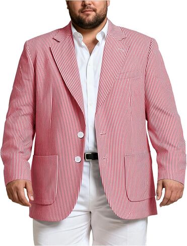 Men's Big and Tall Striped Seersucker Blazer Casual Lightweight Suit Jacket Summer Beach Wedding Daily Wear in Saudi Arabia