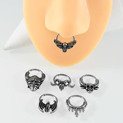 16G الفولاذ المقاوم للصدأ الثور رئيس الخفافيش الجمجمة الحاجز خواتم 10mm هوب الأنف الدائري محارة اللولب الزنمة الغضروف أقراط الأطواق هيئة ثقب المجوهرات للنساء الرجال in Kuwait