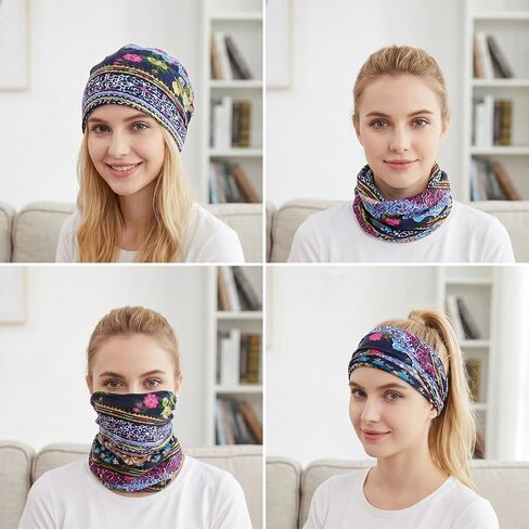 2 Pack Cotton Draped Beanie Cap Scarf Floral Lace Beanie Hat Stretch Sof-Draping Turban Headwear Turban Baggy Sleeping Cap for Men Women Multi in Saudi Arabia