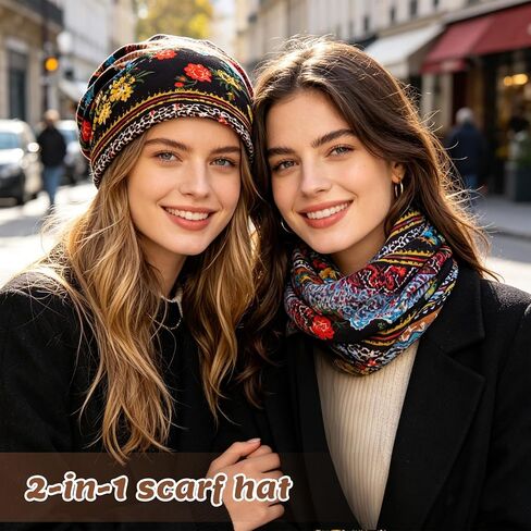 2 Pack Cotton Draped Beanie Cap Scarf Floral Lace Beanie Hat Stretch Sof-Draping Turban Headwear Turban Baggy Sleeping Cap for Men Women Multi in Saudi Arabia