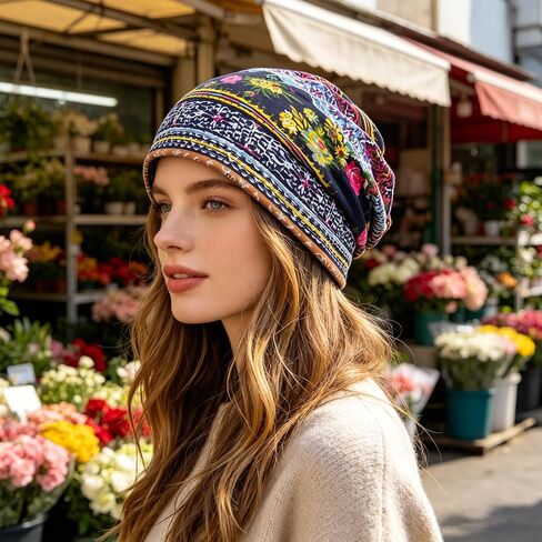 2 Pack Cotton Draped Beanie Cap Scarf Floral Lace Beanie Hat Stretch Sof-Draping Turban Headwear Turban Baggy Sleeping Cap for Men Women Multi in Saudi Arabia